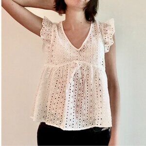 SHEIN White Eyelet Sleeveless Blouse -  XS